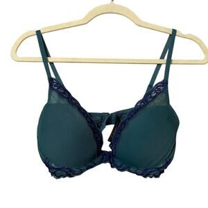 Natori Green & Blue Lace Bra Womens 34C Push Up Underwire Coquette